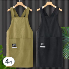 방수 앞치마 세트 주방 카페 앞치마 블랙 베이지 포켓, 4개, 블랙&베이지
