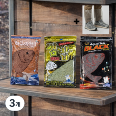 경원 아쿠아삼합 아쿠아텍2 아쿠아블랙 떡밥 민물 붕어 떡밥세트 + 비닐장화2p, 3개, 1250g