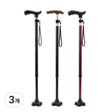 다시봄 초경량 어르신 길이조절용 4발 지팡이, 3개, 무병블랙
