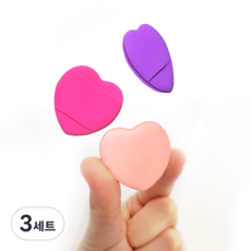 알파벳샵 메이크업 핑거 퍼프 미니 하트 쿠션 투명파우치 세트, 3세트, 마카롱 하트쿠션