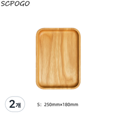 내추럴 원목 사각 우드 트레이 세트, 2개, 내추럴 컬러