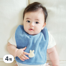 로맘틱스 테리빕 아기 턱받이 타올 침받이 빅사이즈, 4개, 1개입, 씨블루