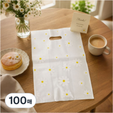 프로젝트연 데이지 손잡이 반투명 비닐 쇼핑백, 100매, 반투명(데이지)