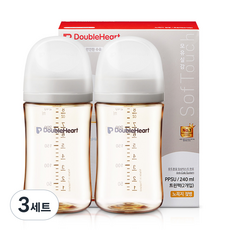 더블하트 모유실감 3세대 PPSU 모먼트 젖병 트윈팩(젖꼭지미포함), 오후의베이지, 240ml, 3세트