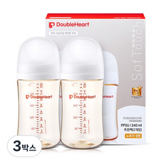 더블하트 모유실감 3세대 PPSU 노꼭지 젖병 트윈팩, 3박스, 240ml, 제뉴인화이트 트윈팩