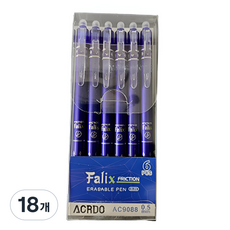 노블릭 감열성지우개 블랙 블루 레드 지워지는 볼펜 0.5mm, 블루6p, 18개