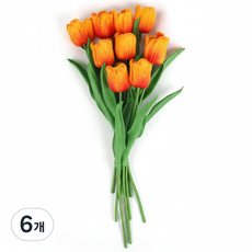인조 조화 튤립 9송이 세트, 6개, 연한오렌지 9송이