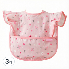 따블리에 아기 프릴 방수 턱받이 자기주도 이유식 앞치마 어린이집 준비물, 3개, 1개입, 핑크