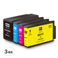 모노테크 HP 950 951 XL 호환잉크 세트, 3세트, 검정+파랑+빨강+노랑