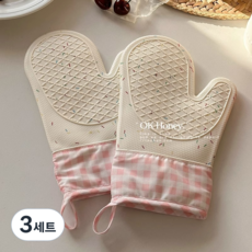 딱하루템 두꺼운 실리콘 주방 오븐 장갑 2개, 3세트, 화이트
