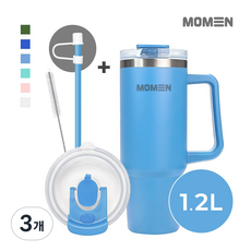 모멘 빅터텀블러 9.0 튼튼한 에코젠 뚜껑 대용량텀블러 트라이탄 빨대, 스카이블루, 3개, 1200ml