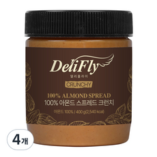 델리플라이 캘리포니아산 순 아몬드 스프레드 100% 크런치 무가당 무첨가, 4개, 400g