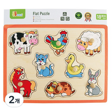 비가 꼭지 퍼즐 동물 아기 원목 장난감, 2개