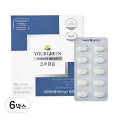 유어그린 칼마디 코어 칼슘 뼈 성장 권 약사 시너지 배합, 6박스, 120정