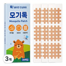 모기톡 모기 패치 36매 KC적합 국내 생산 격자 테이프 썸머 물린데 밴드 여름 야외활동, 3개