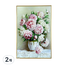 꾸미아트 해바라기 잉어 목단 부엉이 풍수인테리어 그림액자 돈벼락 사업운 대박복, 2개, 20x30 목단화병