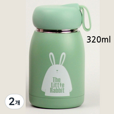 보온보냉 손잡이 캐릭터 텀블러 스텐 미니 어린이 보온병 보냉병, 2개, 연그린, 320ml