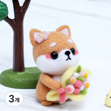 양모펠트 DIY키트 니들펠트 인형 공예 만들기 애착인형, 01_꽃다발시바, 3개