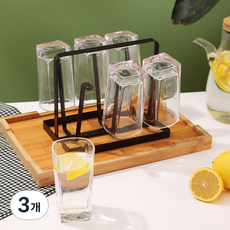 컵 홀더 주방 철제 컵건조대 물컵 홀더 평철 일체 사각 6컵 홀더, 3개, 블랙