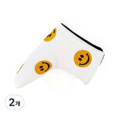그린유니언 스마일 벨벳 헤드커버 골프 드라이버 유틸리티 우드 클럽 골프채 커버, 화이트, 2개