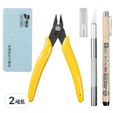(예스하비)건프라 프라모델 먹선펜 니퍼 나이프 사포 공구세트 4종(PTS), 2세트