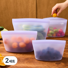마치홈 대용량 밀폐 실리콘 지퍼백3종 1L+1.5L+2L, 2세트, 퍼플