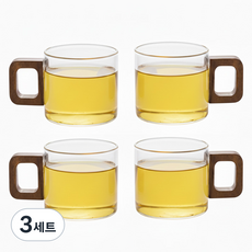 57도씨 우드핸들 내열유리 샷잔 유리컵 150ml, 우드핸들찻잔 4P, 3세트