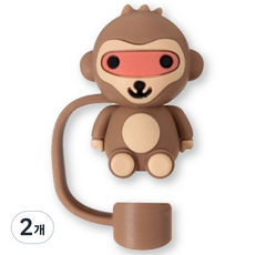 리빙릿 귀여운 동물 15종 텀블러 빨대 마개 10mm 스탠리 호환 퀜처 텀꾸, 2개, 원숭이