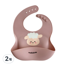 마롤로뜨 실리콘 아기 턱받이 실리콘빕 똑딱이 유아 자기주도 이유식 아기식판, 2개, 1개입, 핑크 양양이