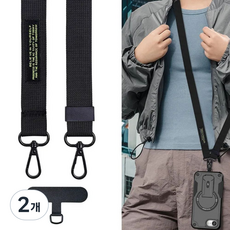 허니코코 데일리 와이드 핸드폰 크로스 스트랩(전 기종 호환 가능), 2개, 블랙