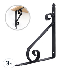 ZIO-BIZ 벽선반 브라켓 받침대 블랙 300mm / 선반대 까치발 선반지지대 선반브라켓 선반받침 선반고정 벽선반 브라켓 지지대 ㄱ자 꺽쇠, 3개