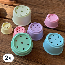 베베코지 아기 실리콘 스태킹컵 스태킹 컵쌓기 소근육 장난감 유아, 2개, 레인보우