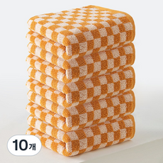 록신 데일리 체크 세면타월 40수 코마사 호텔수건 타월 부드러운 수건, 10개, 살구 오렌지