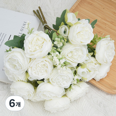 에이치엠데코 조화 모란꽃부케 웨딩 장식 꽃다발, 6개, 흰색