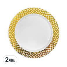 쓱싹접시 체크골드 접시 18cm 고급 일회용 플라스틱 접시, 2세트, 10개입