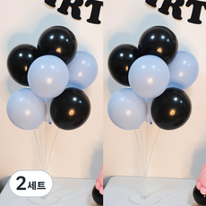 올리브파티 펄풍선 하트 풍선 풍선꽂이 풍선스탠드 2개 생일파티용품 세트, 2세트, 블랙블루