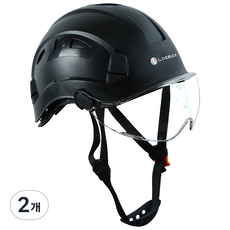 LOEBUCK 아메리칸 스타일 안전모 일체형 방호 선글라스 충격 완충 구조 공장 건설현장 필수, 2개, 검정 안전모 + 투명 고글