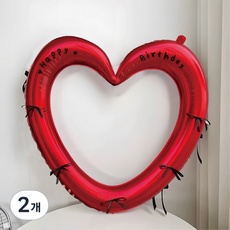 애니파니 파티용품 빅 하트 풍선 리본 생일 축하 레터링 포함, 레드, 2개