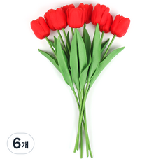 인조 조화 튤립 9송이 세트, 6개, 레드 9송이