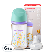 더블하트 모유실감 3세대 싱글팩(젖병+젖꼭지 M) 240ml, 6세트, 블루밍가든 젖꼭지(M)