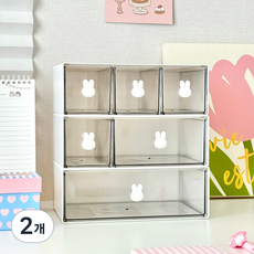 그린트리 미니 토끼 책상정리 서랍 수납함 오거나이저, 대형, 2개, 화이트