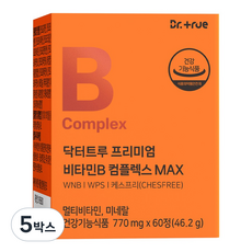 닥터트루 프리미엄 비타민B 컴플렉스 B1 B2 B6 B12 영양제 수용성 비타민비, 5박스, 60정