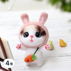 양모펠트 DIY키트 니들펠트 인형 공예 만들기 애착인형, 16_토끼고양이, 4개