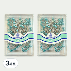 NEW CROWN 국산 진주핀 진주시침핀 원단고정 시침용, 3개, 진주핀(블루)2개입