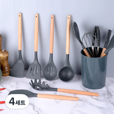 실리콘조리세트 조리도구 키친툴 12종 멀티스푼 식약처검사 주방, 회색, 4세트