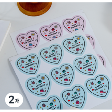 하트 생일 스티커 Happy Birthday 라벨 포장 데코 스티커, 2개, 블루