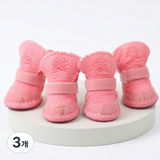 융풍 반려견 발보호 신발 미끄럼방지 방수 산책용 강아지 슈즈, 3개, 핑크색