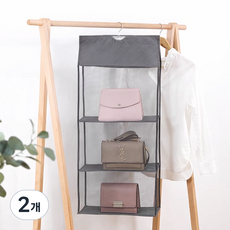 도원스타일 옷장 걸이형 가방 메쉬 정리함 수납 정리대 핸드백 보관함 3단, 2개, 그레이
