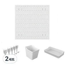 벽면 수납 진열대 동굴판 세트 부품 포함, 화이트+300x300mm, 2세트