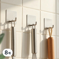 필굿리빙 304 스텐 다용도 접착식 후크 걸이, 8개, 실버